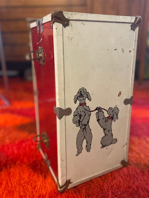 1960 metal red doll box|1950’s 1960’s Cass Toys Metal Doll / Barbie Trunk Case Poodles .